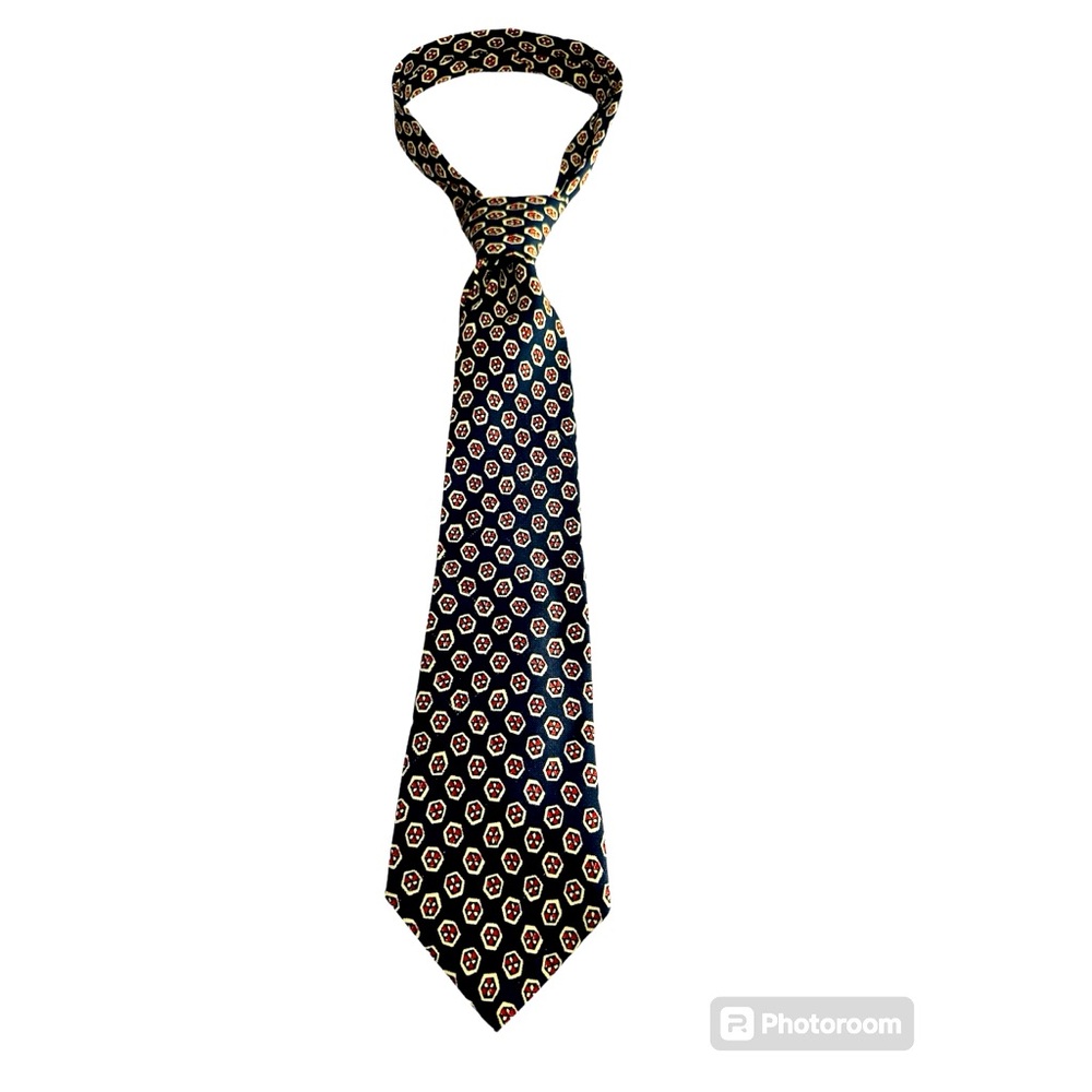 Polo by Ralph Lauren tie blue red cream 100% silk handmade in usa necktie